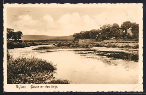 AK Neheim, Partie an der Ruhr, Brücke