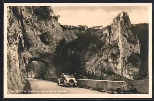 AK Beuron, Oberes Donautal, Strassentunnel, Ruine Hausen