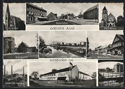 AK Misburg, Bahnhofstrasse, Zementfabrik Germania, Hindenburg-Schleuse