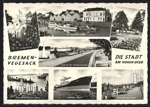 AK Vegesack, Fischerturm, Vulkan-Werft, Strandpromenade
