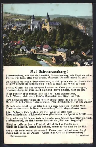 AK Schwarzenberg / Sachsen, Schloss, Stadtansicht, Kirche, Gedicht