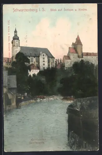 AK Schwarzenberg i. S., Blick auf Schloss und Kirche