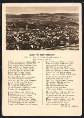 AK Markneukirchen, Panoramaansicht der Stadt, Liedtext