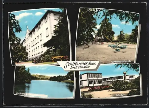 AK Schiffweiler /Ottweiler, Schule, Kinderspielplatz, Weiherpartie