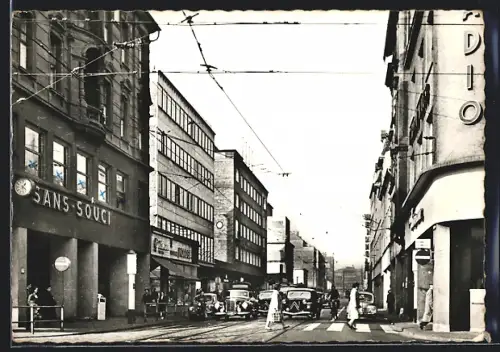 AK Saarbrücken, Bahnhofstrasse, Sans Souci