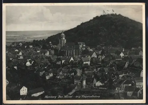 AK Homberg /Kassel, Stadtansicht mit Kirche und Schlossberg, Fliegeraufnahme