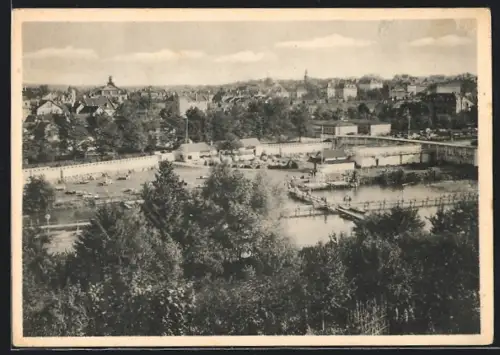 AK Giessen, Ortsansicht mit Badeanstalt