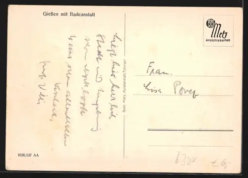 AK Giessen, Ortsansicht mit Badeanstalt