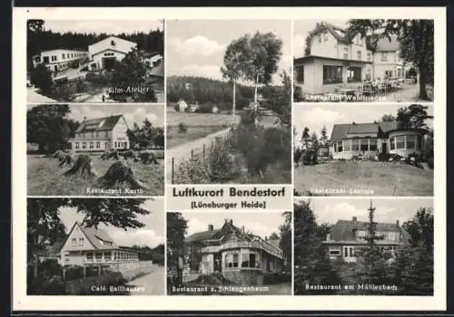 AK Bendestorf /Lüneburger Heide, Film-Atelier, Restaurant Kurth, Restaurant z. Schlangenbaum