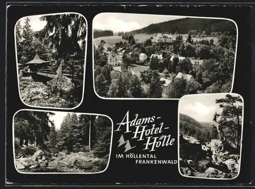 AK Marxgrün /Bad Steben, Höllental, Adams-Hotel Hölle mit Ort, Jungfernsteg, Teufelssteg, Hirschsprung