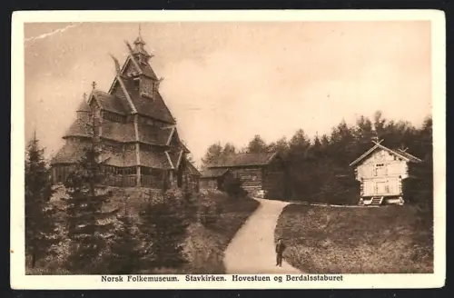 AK Stavkirken, Norsk Folkemuseum, Hovestuen og Bergdalsstaburet