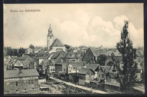 AK Simmern / Hunsrück, Ortsansicht mit Kirche