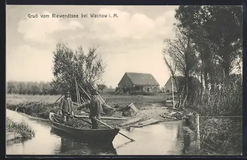 AK Wachow i. M., Riewendtsee, Fischer mit Boot