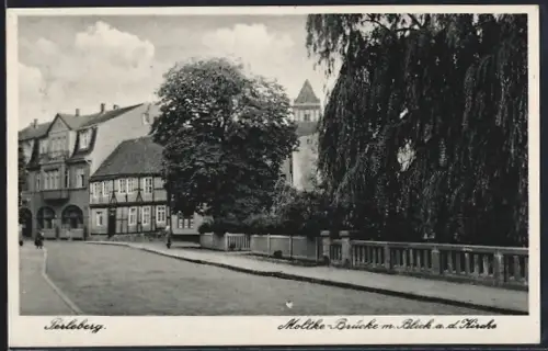 AK Perleberg, Moltke-Brücke, Blick auf Kirche