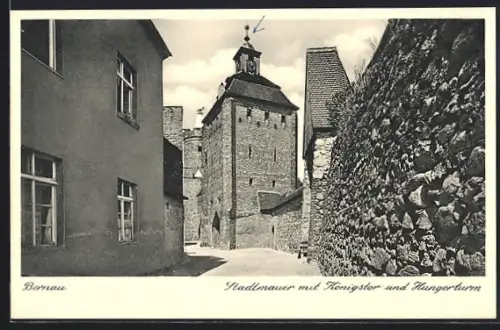 AK Bernau / Mark, Stadtmauer mit Königstor und Hungerturm