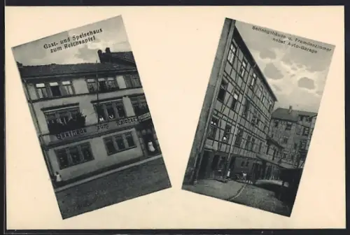 AK Eisenach i. Th., Gasthaus zum Reichsapfel, Seitengebäude u. Fremdenzimmer, Auto-Garage