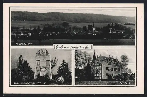 AK Klosterhäseler, Totalansicht, Kriegerdenkmal 1914-18, Schloss