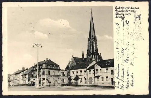 AK Bildstock /Saar, Hindenburgplatz mit Kirche