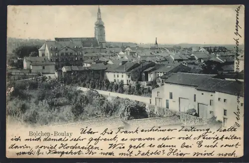 AK Bolchen, Stadtansicht mit Kirche