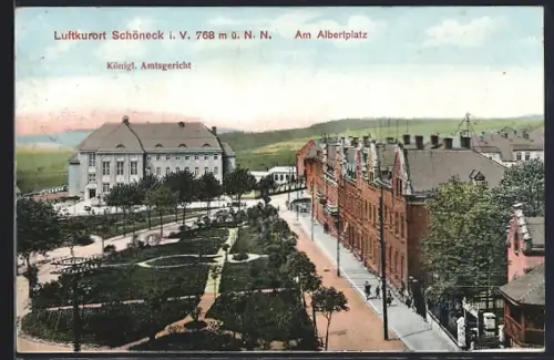AK Schöneck i. V., Am Albertplatz, Königl. Amtsgericht