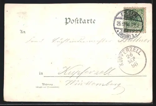 Lithographie Essen, Pauluskirche, Krupp-Denkmal, Ansicht der Kruppschen Werke