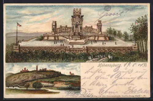 Lithographie Hohensyburg, Blick zur Burg