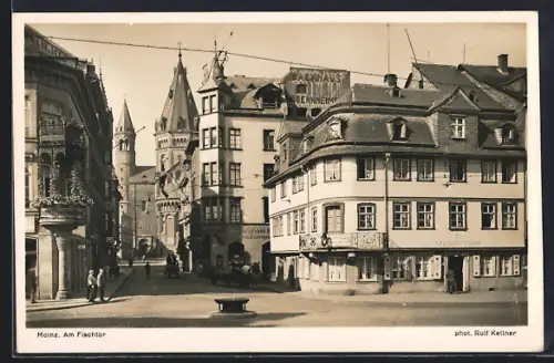 AK Mainz, Am Fischtor, Dom, Gasthaus zur gold`nen Schipp