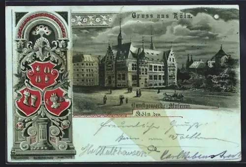 Mondschein-Lithographie Köln-Neustadt, Kunstgewerbe-Museum, Wappen