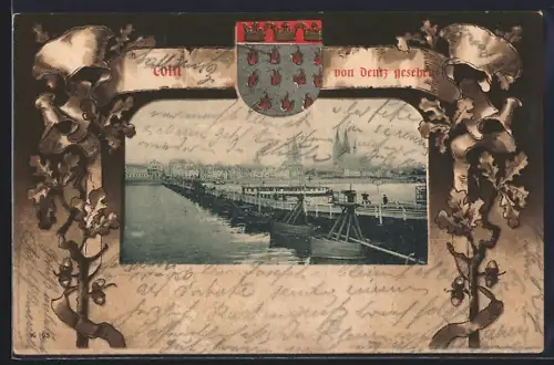 Lithographie Köln, Von Deutz aus gesehen, Wappen