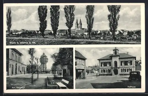 AK Biblis b. Worms, Am Bahnhof, Rathaus