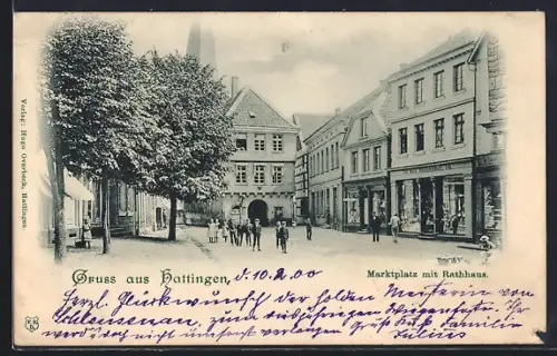 AK Hattingen / Ruhr, Marktplatz mit Rathaus