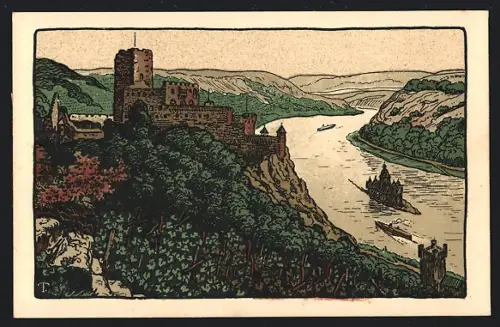 Steindruck-AK Kaub, Burg Gutenfels