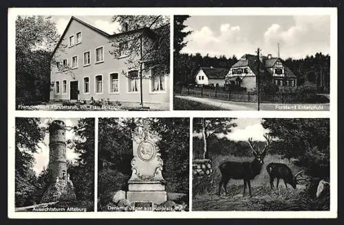 AK Entenpfuhl bei Eckweiler, Gasthof Fremdenheim Försteruhr, Inh. Frau Bollinger, Forstamt, Aussichtsturm Alteburg