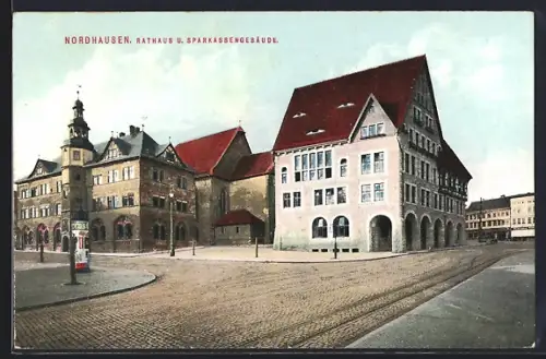 AK Nordhausen, Rathaus, Sparkassengebäude