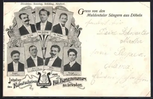 AK Döbeln, Muldentaler Sänger, Inhaber des Kunstscheins vom Kgl. Konservatorium zu Dresden