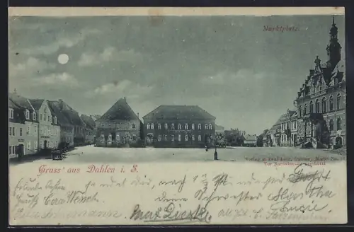 Mondschein-AK Dahlen i. S., Marktplatz