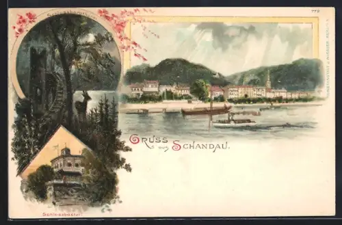 Lithographie Schandau, Stadtansicht, Schlossbastei