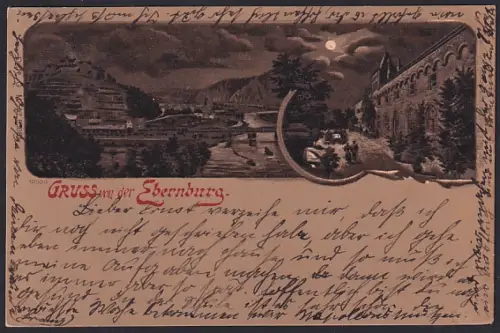 Mondschein-Lithographie Ebernburg, Landschaft bei Nacht