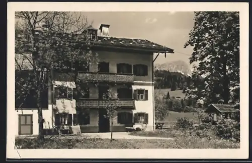 AK Schönau / Berchtesgaden, Gasthaus Fergerlehn mit Untersberg