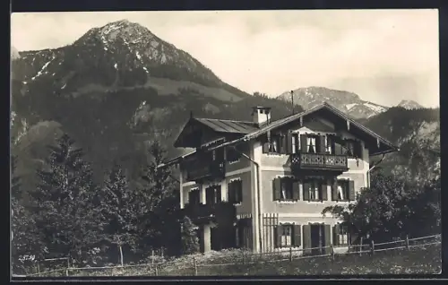 AK Schönau / Berchtesgaden, Hotel-Pension Warteck mit Bergpanorama