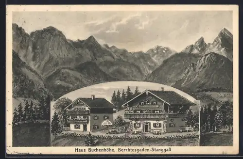 AK Berchtesgaden-Stanggass, Blick auf das Haus Buchenhöhe, Bergpartie