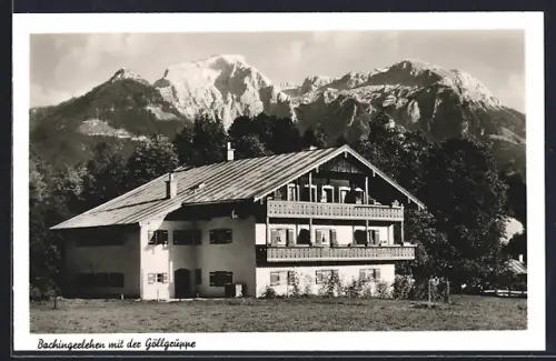 AK Bischofswiesen b. Berchtesgaden, Hotel Bachingerlehen mit der Göllgruppe, Inh. Anton Pfnür