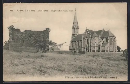 AK Pornic /Loire-Inf., Sainte-Marie, L`église et la vieille tour