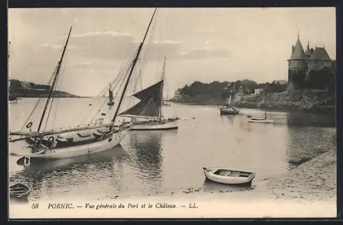 AK Pornic, Vue générale du Port et le Château