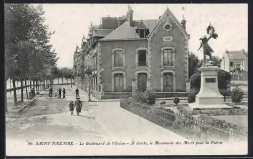 AK Saint-Nazaire, Le Boulevard de l`Océan et le Monument des Morts pour la Patrie