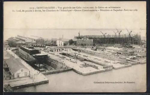 AK Saint-Nazaire, Vue générale des Cales sèches avec Le Sphinx en achèvement et Chantiers de l`Atlantique