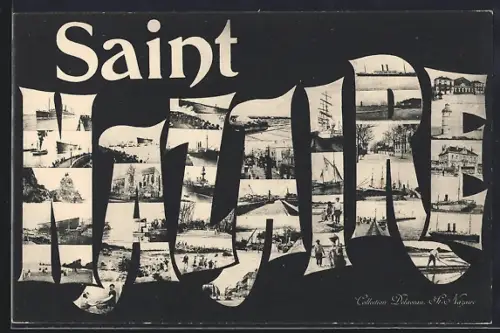 AK Saint-Nazaire, Montage de vues variées de la ville et du port