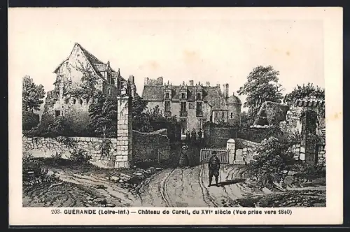 AK Guérande /Loire-Inf., Château de Careil, du XVIe siècle, Vue prise vers 1840