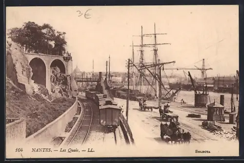 AK Nantes, Les Quais avec navires et voie ferrée sur le bord du fleuve