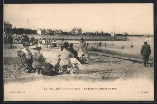 AK Le Pouliguen /Loire-Inf., La plage et l`entrée du port